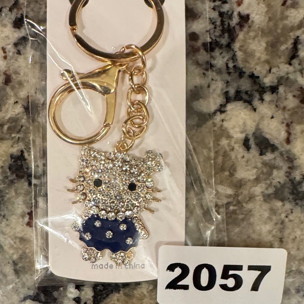 2057 Gold Tone Navy Blue Dress Hello Kitty Key Ring‎ or Bag Charm